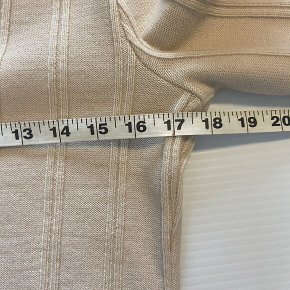 Geiger Collection Pure Wool Ribbed Ivory Cardigan Minimalist Neutral Size 34 Tan - Picture 7 of 11